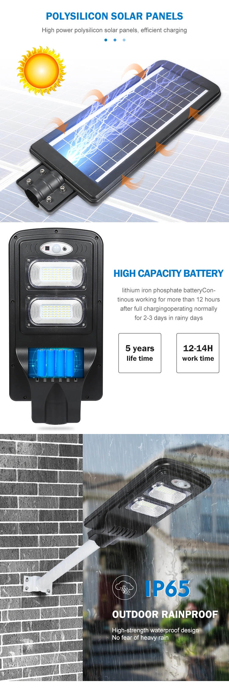 2 Years Warranty High Quality IP65 Waterproof Outdoor 20W 40W 60W 80W All in One Solar LED Street Lights