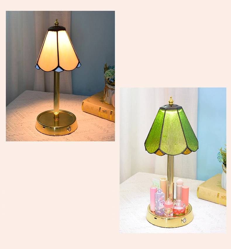 TFT-L02 Rechargeable Battery Powered Tiffany Stained Glass Nightstand Lamp Touch Control