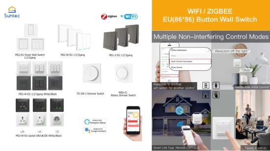 Interrupteur d'éclairage intelligent Zigbee Europe Type 1 Gang Commutateurs 1 voie/2 voies