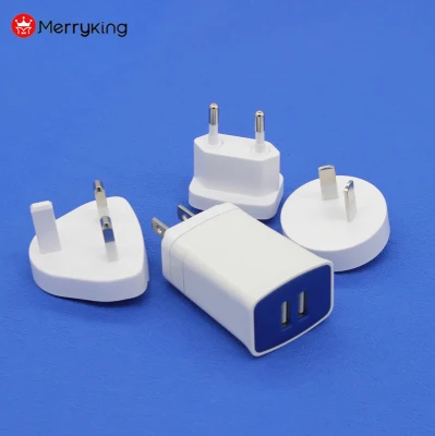 Chargeur USB interchangeable Au/EU/UK/Us Universal Plug 5V 2A Dual USB Ports