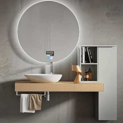 Interrupteur intelligent pour miroir en verre de salle de bain rond à LED fixé au mur